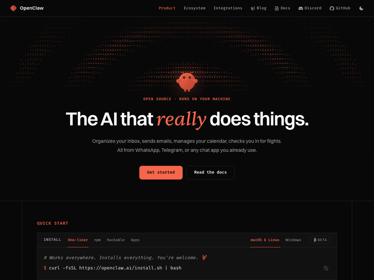 OpenClaw, self-hosted screenshot